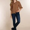 Vrouwen Geisha Fashion Geisha Blouse Ethnic Print Pofeffect Mouwen 23675-20 Camel