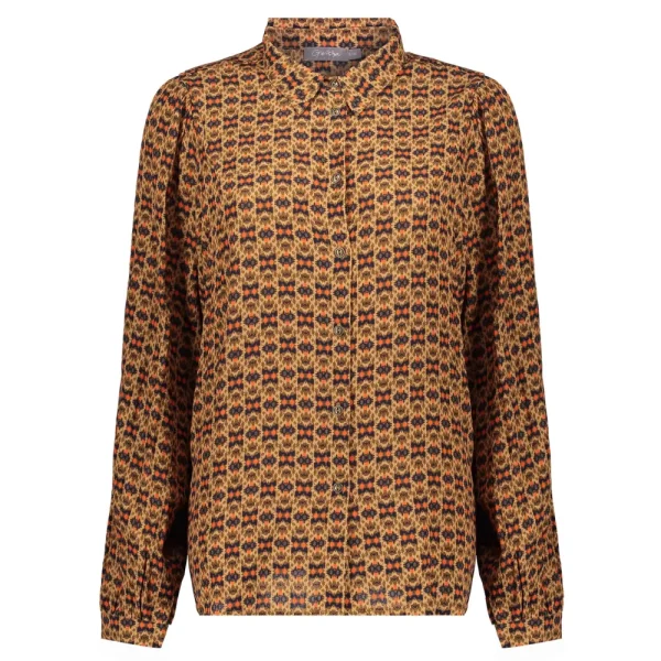 Vrouwen Geisha Fashion Geisha Blouse Ethnic Print Pofeffect Mouwen 23675-20 Camel