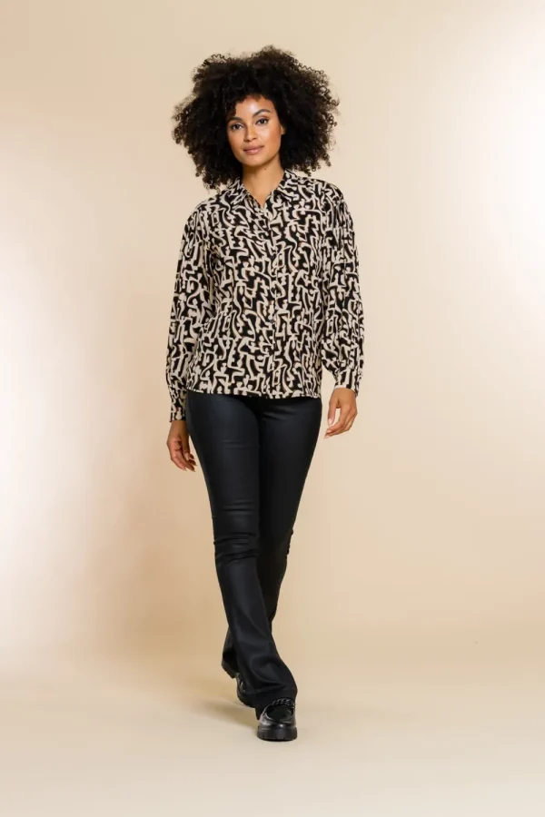 Vrouwen Geisha Fashion Geisha Blouse Grafische Ethnic Print 23610-20 Zwart