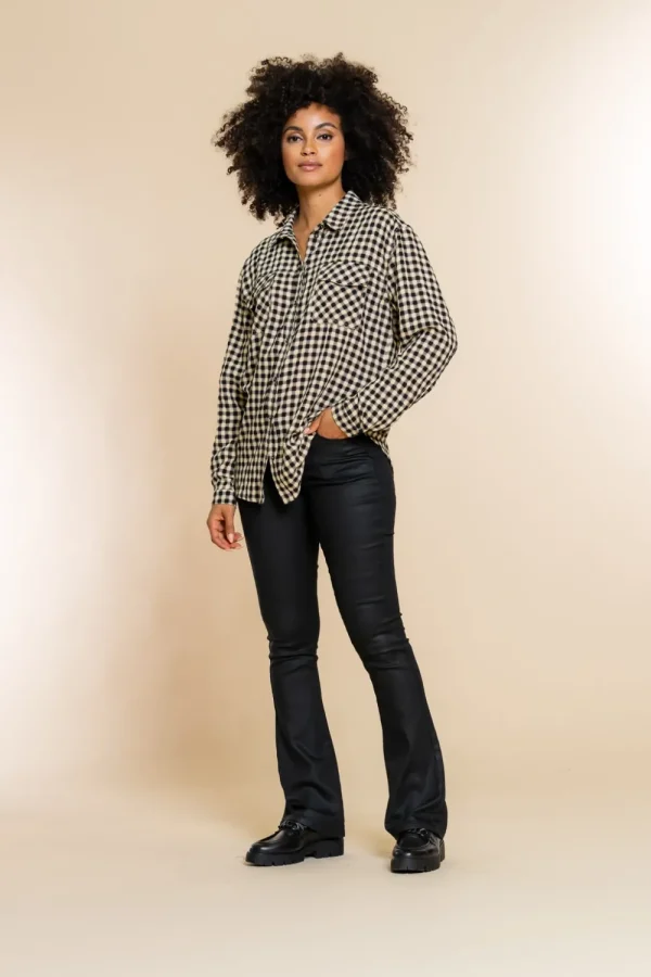 Vrouwen Geisha Fashion Geisha Checkered Blouse 23578-26 Zwart