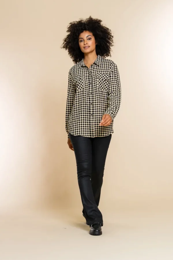 Vrouwen Geisha Fashion Geisha Checkered Blouse 23578-26 Zwart