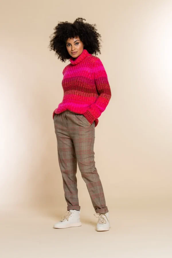 Vrouwen Geisha Fashion Geisha Checkered Slim Fit Pantalon 21630-20 Sand