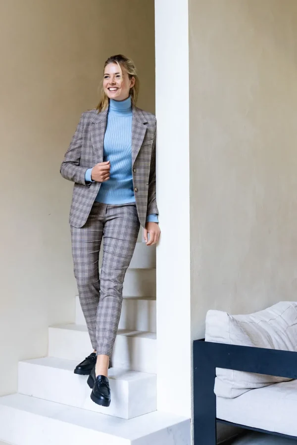 Vrouwen Geisha Fashion Geisha Checkered Slim Fit Pantalon 21890-99 Sand