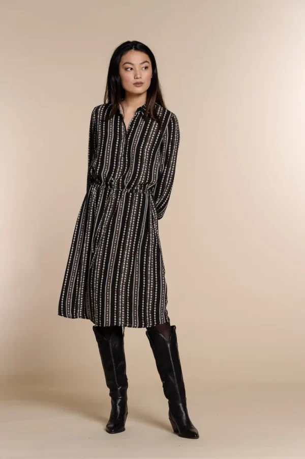 Vrouwen Geisha Fashion Geisha Chiffon Jurk Geometric Print 07838-99 Zwart