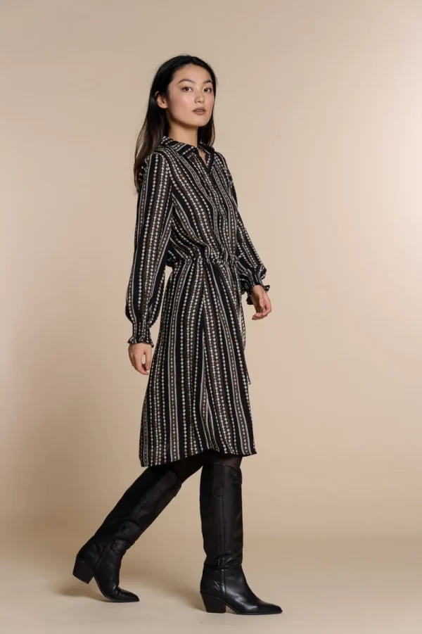Vrouwen Geisha Fashion Geisha Chiffon Jurk Geometric Print 07838-99 Zwart