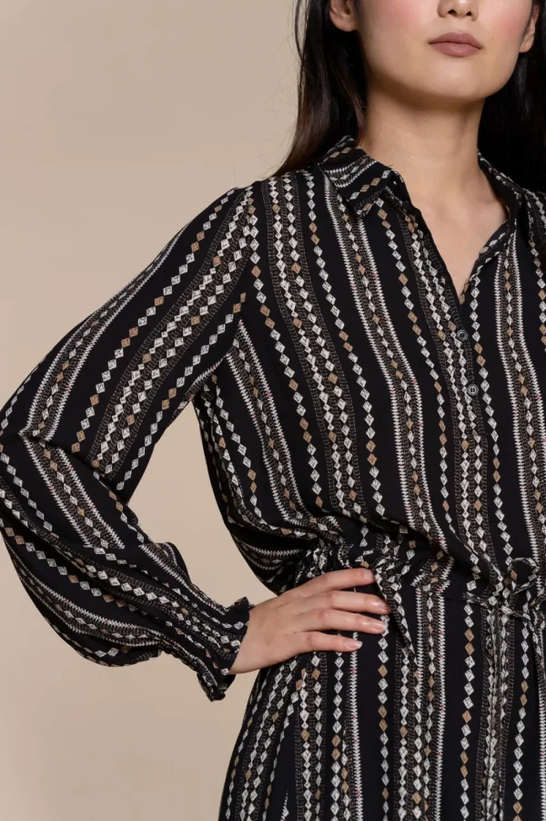 Vrouwen Geisha Fashion Geisha Chiffon Jurk Geometric Print 07838-99 Zwart