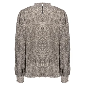 Vrouwen Geisha Fashion Geisha Crinckle Top Graphic Print Smock 23671-14 Sand