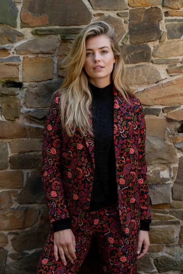 Vrouwen Geisha Fashion Geisha Dames Blazer Met Bloemenprint 35547-32 Zwart