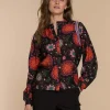 Vrouwen Geisha Fashion Geisha Dames Bloemen Print Blouse 33691-20 Zwart