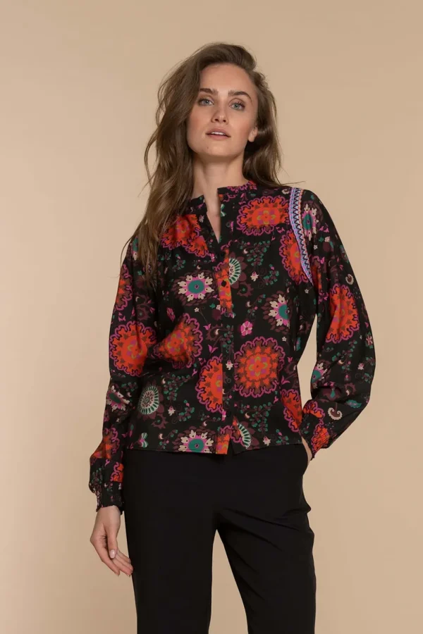 Vrouwen Geisha Fashion Geisha Dames Bloemen Print Blouse 33691-20 Zwart