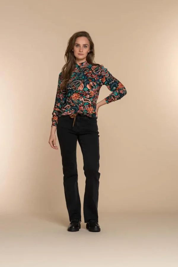 Vrouwen Geisha Fashion Geisha Dames Bloemen Print Top 32652-20 Zwart