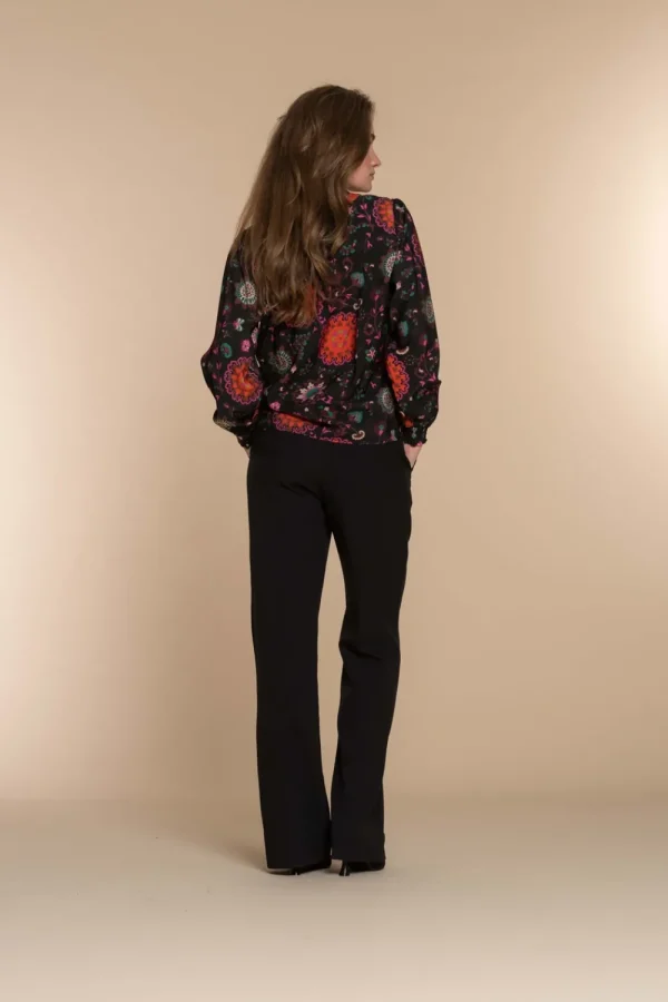 Vrouwen Geisha Fashion Geisha Dames Bloemen Print Blouse 33691-20 Zwart