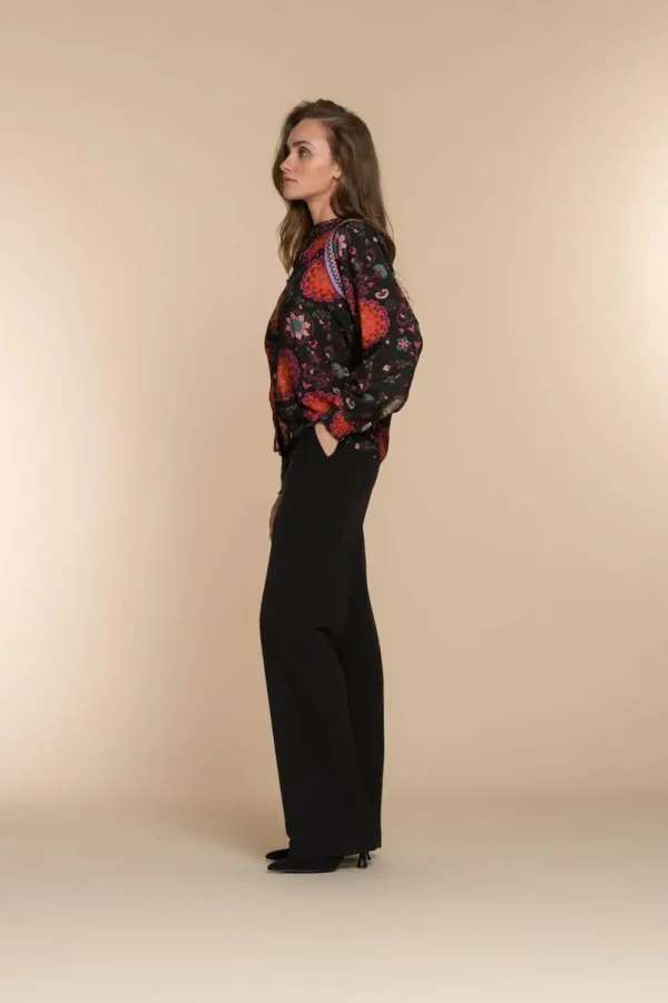 Vrouwen Geisha Fashion Geisha Dames Bloemen Print Blouse 33691-20 Zwart