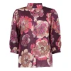 Vrouwen Geisha Fashion Geisha Dames Blouse Met Bloemen Print 33648-20 Burgundy