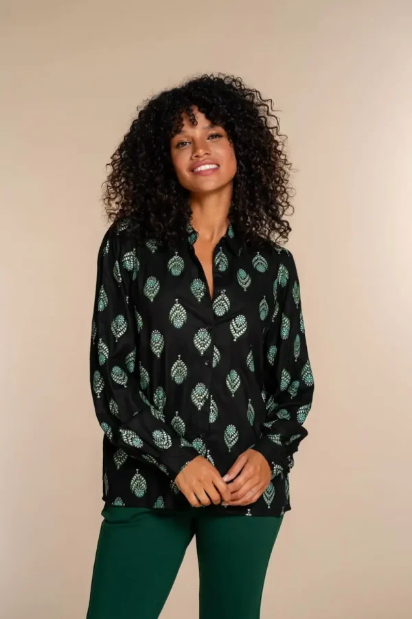 Vrouwen Geisha Fashion Geisha Dames Blouse Met Bloemenprint 33873-21 Zwart