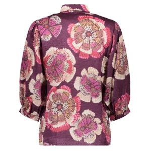 Vrouwen Geisha Fashion Geisha Dames Blouse Met Bloemen Print 33648-20 Burgundy