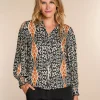 Vrouwen Geisha Fashion Geisha Dames Blouse Met Ikat Print 33641-20 Sand