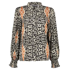 Vrouwen Geisha Fashion Geisha Dames Blouse Met Ikat Print 33641-20 Sand