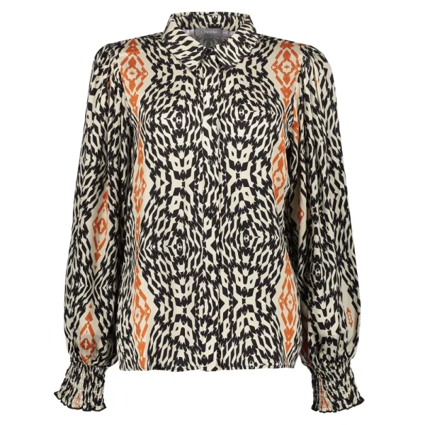 Vrouwen Geisha Fashion Geisha Dames Blouse Met Ikat Print 33641-20 Sand