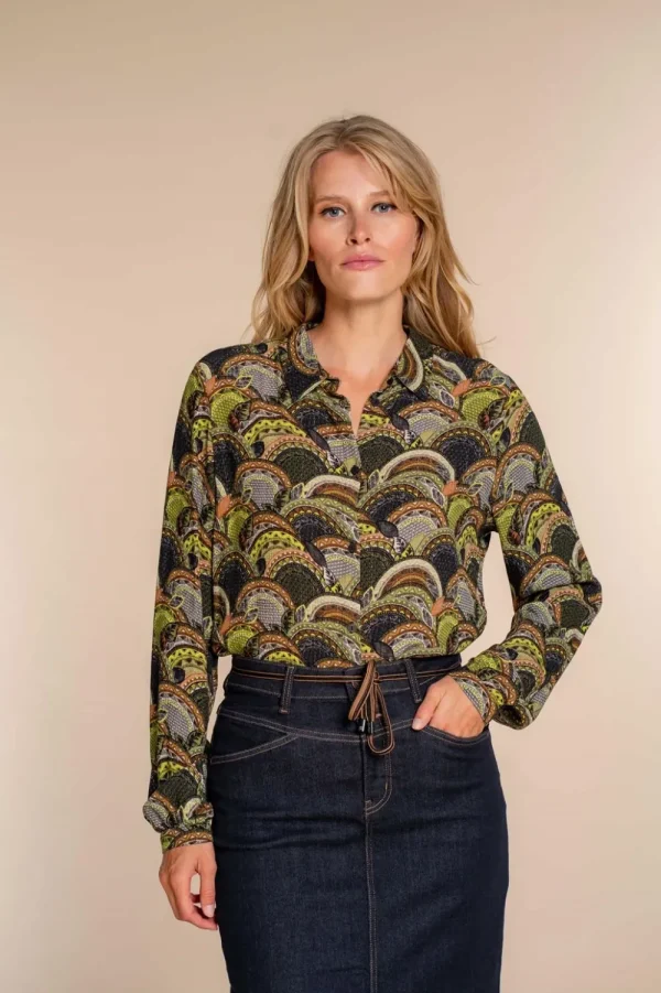 Vrouwen Geisha Fashion Geisha Dames Blouse Met Print 33964-20 Tabacco