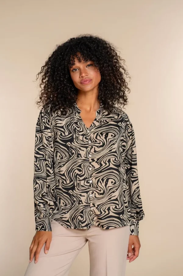 Vrouwen Geisha Fashion Geisha Dames Blouse Met Print 33870-21 Zwart