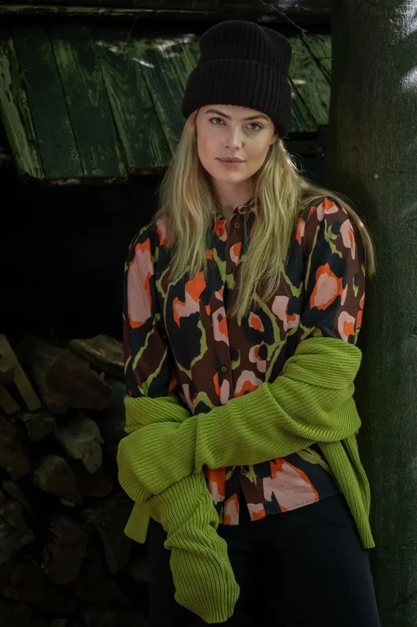 Vrouwen Geisha Fashion Geisha Dames Blouse Met Print 33935-20 Bruin