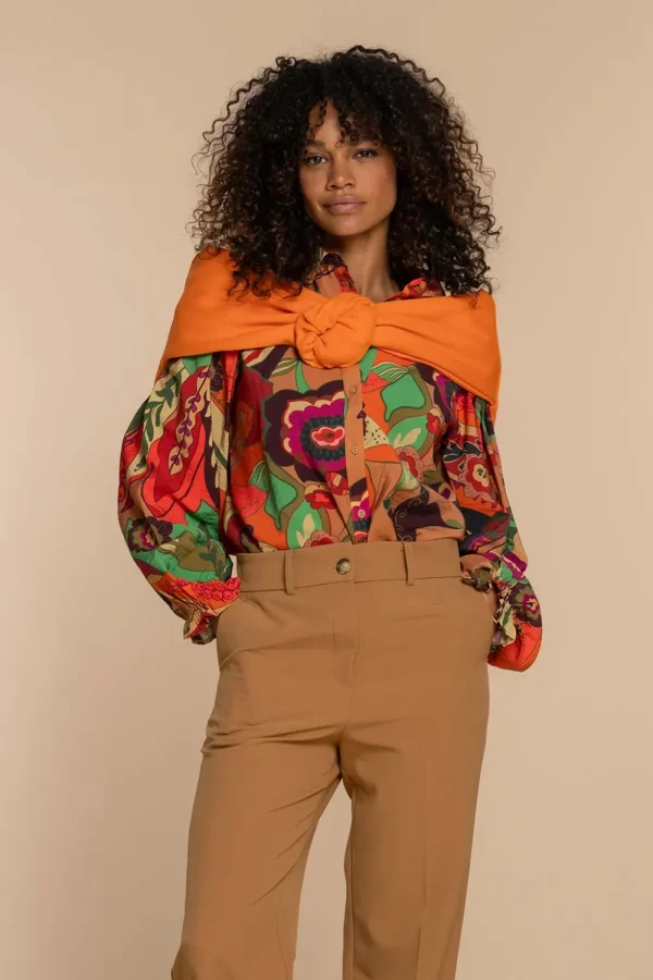 Vrouwen Geisha Fashion Geisha Dames Blouse Met Print 33692-20 Camel