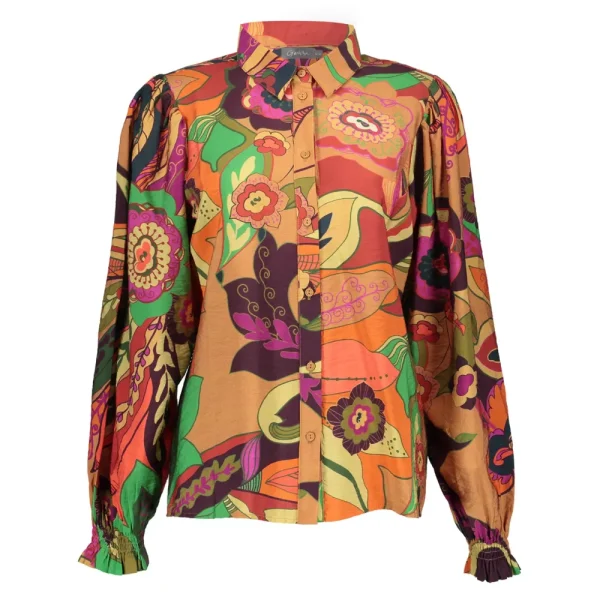 Vrouwen Geisha Fashion Geisha Dames Blouse Met Print 33692-20 Camel