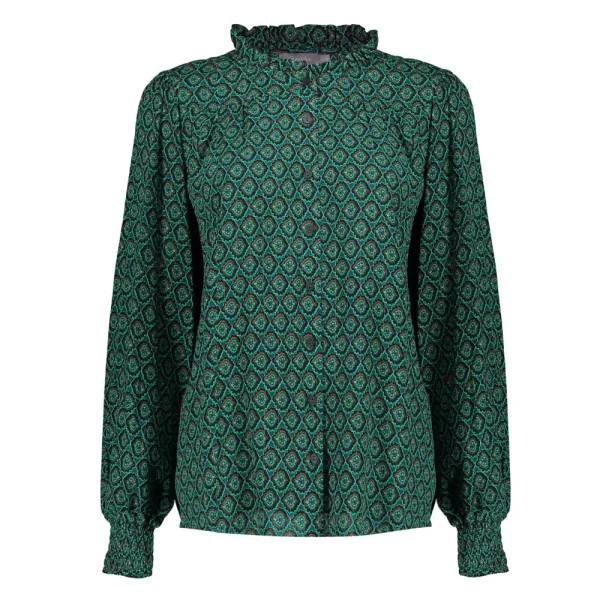 Vrouwen Geisha Fashion Geisha Dames Blouse Met Print 33630-20 Emerald