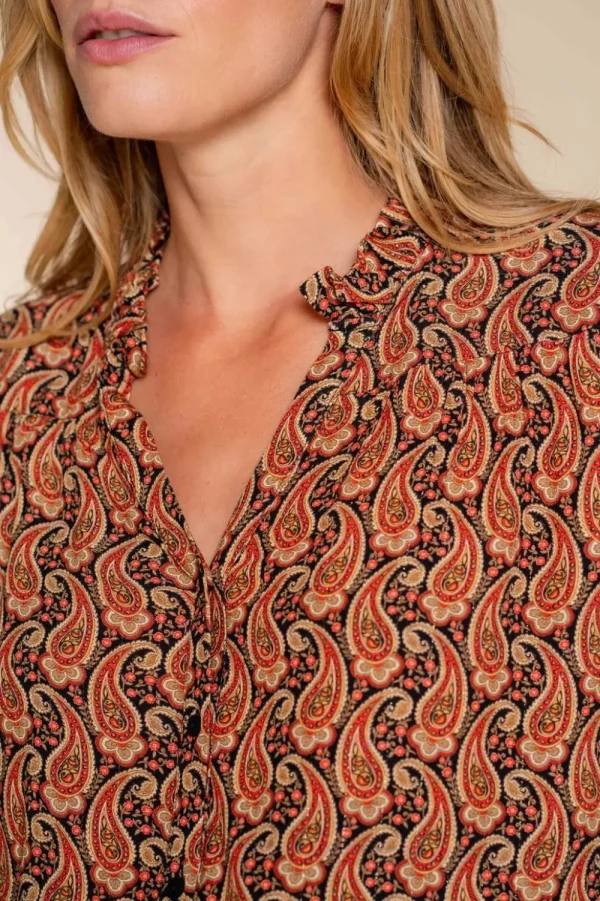 Vrouwen Geisha Fashion Geisha Dames Blouse Met Paisley Print 33957-20 Zwart