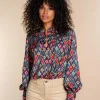 Vrouwen Geisha Fashion Geisha Dames Blouse Met Ruit Print 33890-81 Navy