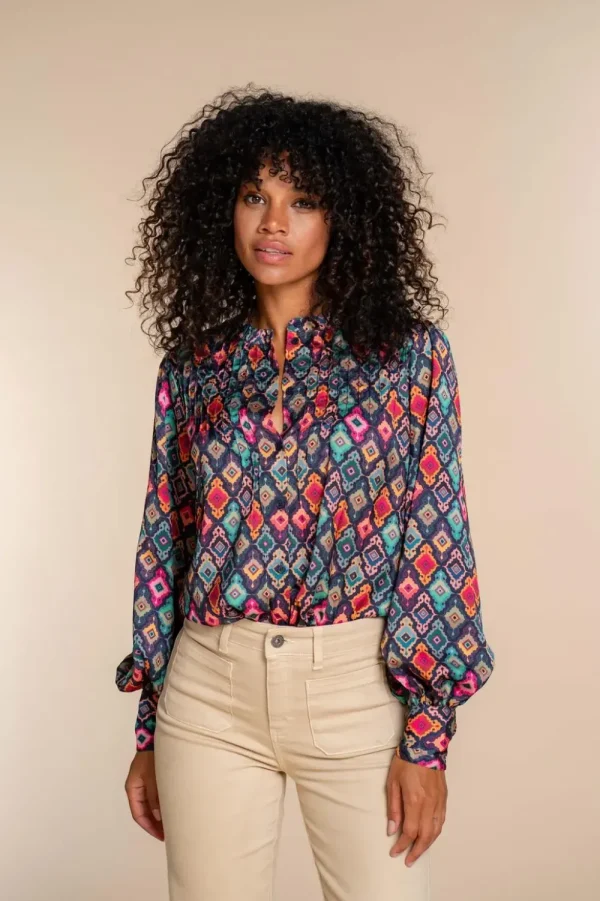 Vrouwen Geisha Fashion Geisha Dames Blouse Met Ruit Print 33890-81 Navy