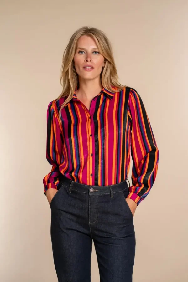 Vrouwen Geisha Fashion Geisha Dames Blouse Met Strepen 33945-20 Zwart
