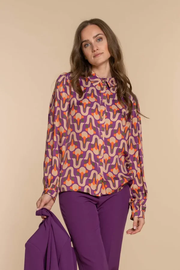 Vrouwen Geisha Fashion Geisha Dames Blouse Met Vintage Print 33644-20 Paars