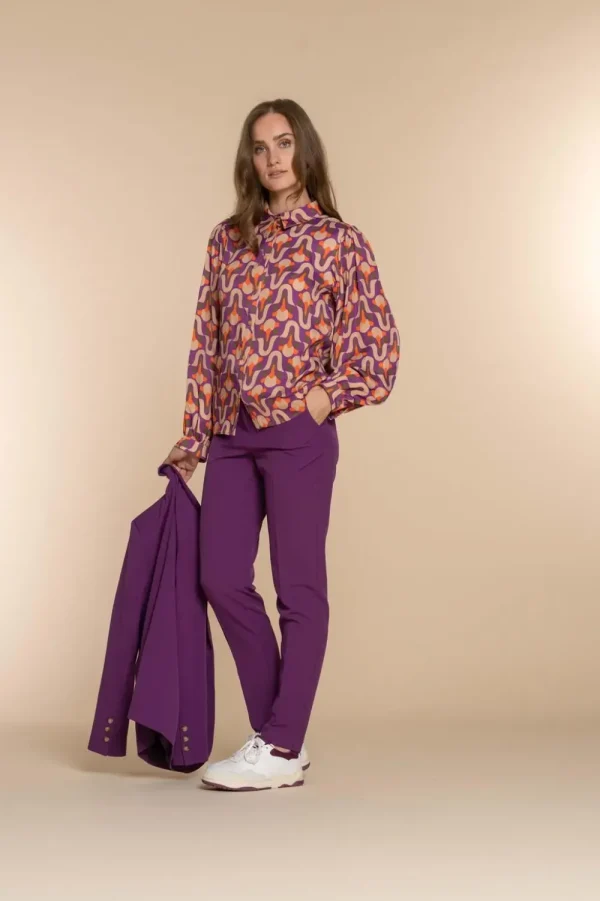 Vrouwen Geisha Fashion Geisha Dames Blouse Met Vintage Print 33644-20 Paars