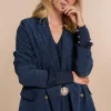 Vrouwen Geisha Fashion Geisha Dames Corduroy Double-Breasted Blazer 35513-10 Navy