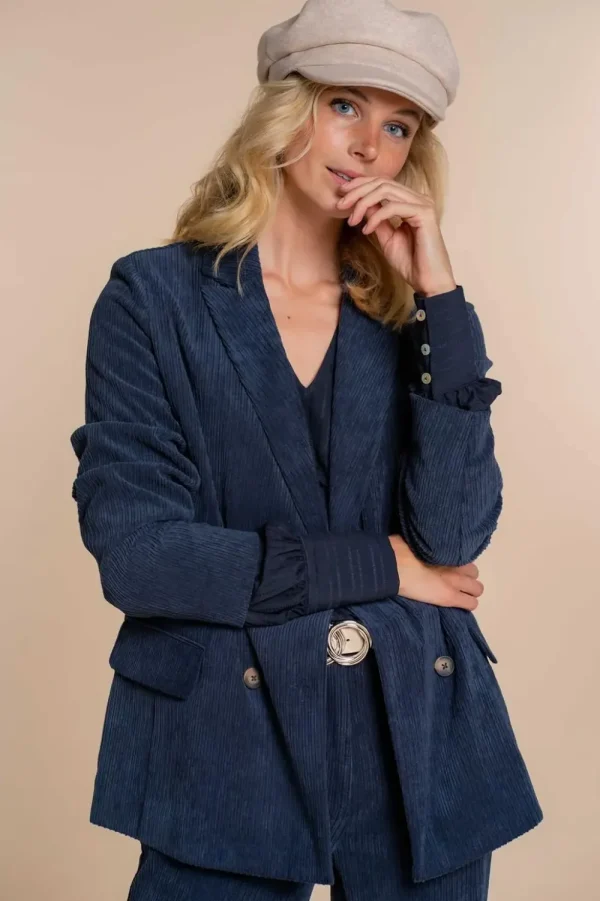 Vrouwen Geisha Fashion Geisha Dames Corduroy Double-Breasted Blazer 35513-10 Navy