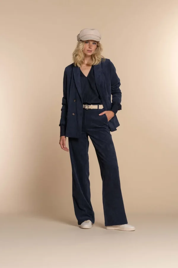 Vrouwen Geisha Fashion Geisha Dames Corduroy Double-Breasted Blazer 35513-10 Navy