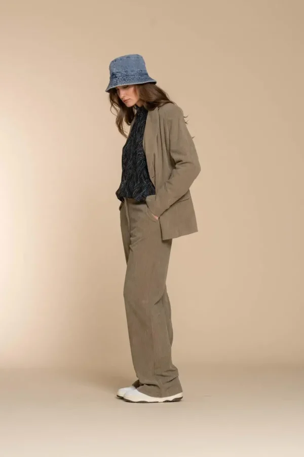 Vrouwen Geisha Fashion Geisha Dames Corduroy Double-Breasted Blazer 35513-10 Taupe