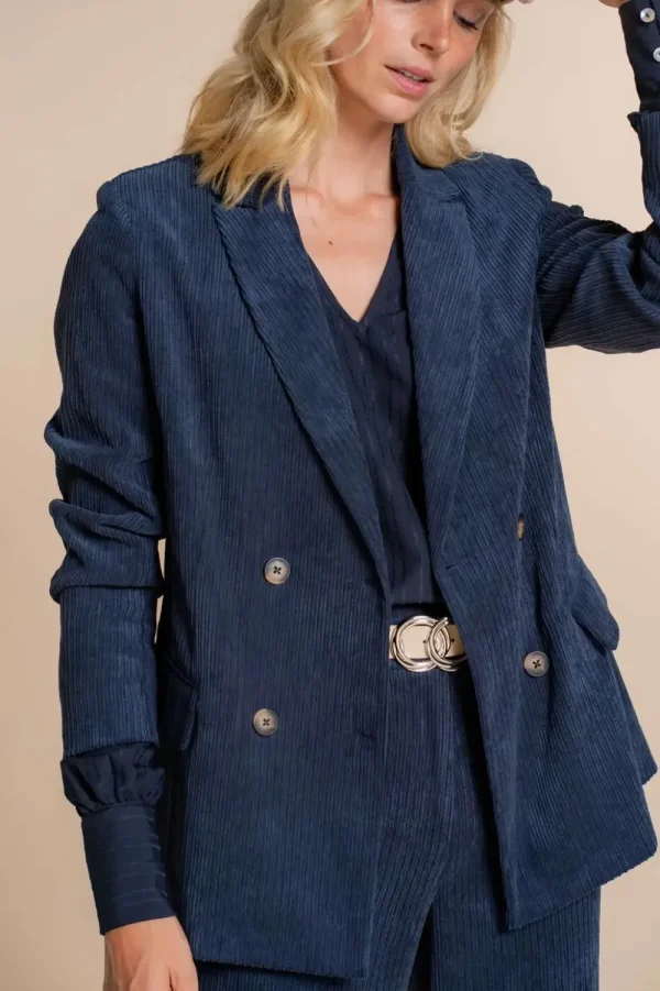 Vrouwen Geisha Fashion Geisha Dames Corduroy Double-Breasted Blazer 35513-10 Navy