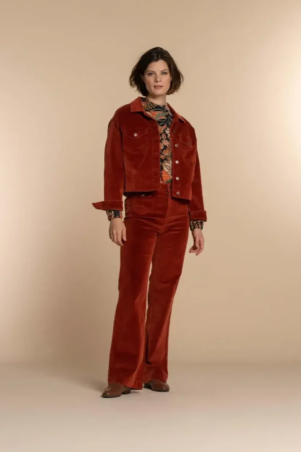 Vrouwen Geisha Fashion Geisha Dames Corduroy Jas 35512-10 Cognac