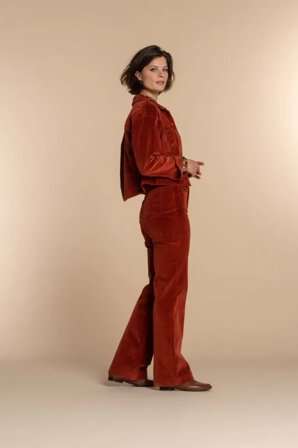 Vrouwen Geisha Fashion Geisha Dames Corduroy Jas 35512-10 Cognac
