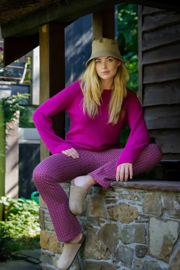 Vrouwen Geisha Fashion Geisha Dames Flared Broek Met Jacquard Print 31858-70 Fuchsia