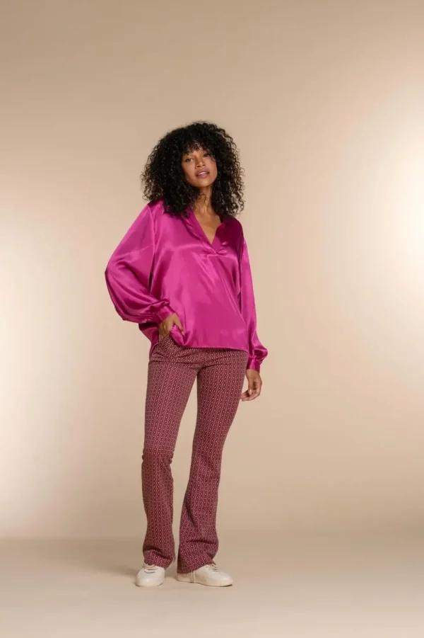 Vrouwen Geisha Fashion Geisha Dames Flared Broek Met Jacquard Print 31858-70 Fuchsia