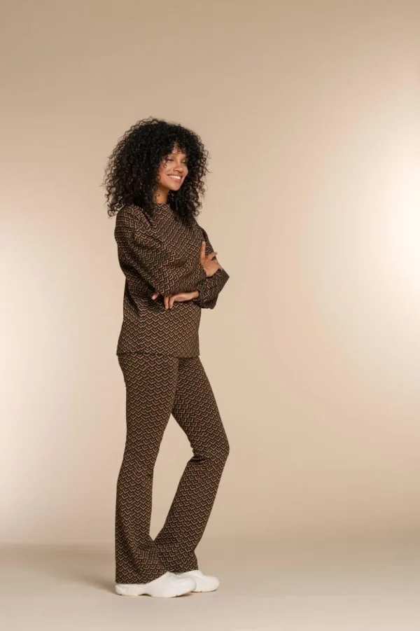 Vrouwen Geisha Fashion Geisha Dames Flared Broek Met Print 31651-20 Tabacco
