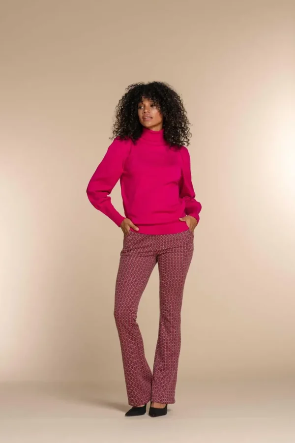 Vrouwen Geisha Fashion Geisha Dames Flared Broek Met Jacquard Print 31858-70 Fuchsia