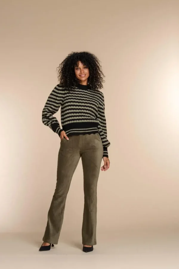Vrouwen Geisha Fashion Geisha Dames Flared Corduroy Broek 31658-20 Army