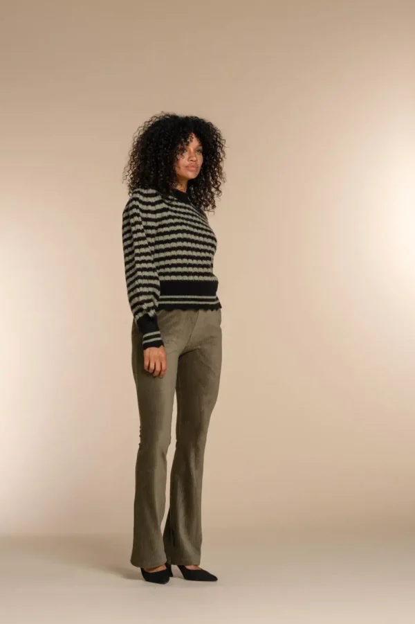 Vrouwen Geisha Fashion Geisha Dames Flared Corduroy Broek 31658-20 Army