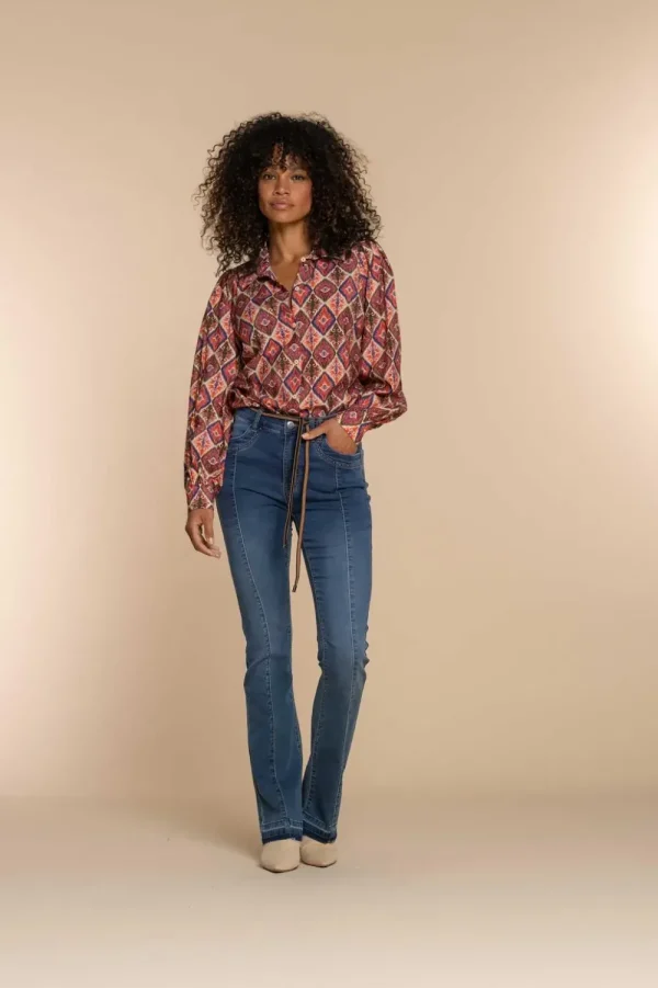 Vrouwen Geisha Fashion Geisha Dames Flared Jeans Met Ceintuur 31508-10 Stonewash Denim