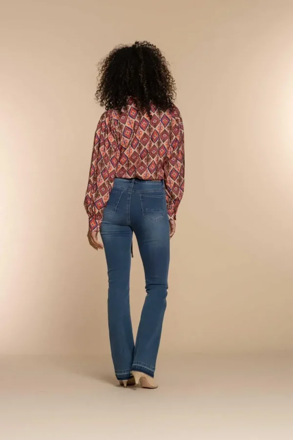 Vrouwen Geisha Fashion Geisha Dames Flared Jeans Met Ceintuur 31508-10 Stonewash Denim